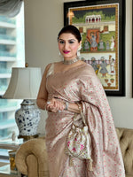 Handwoven Dusty Rose Pure Katan Silk Khinkhwab Saree