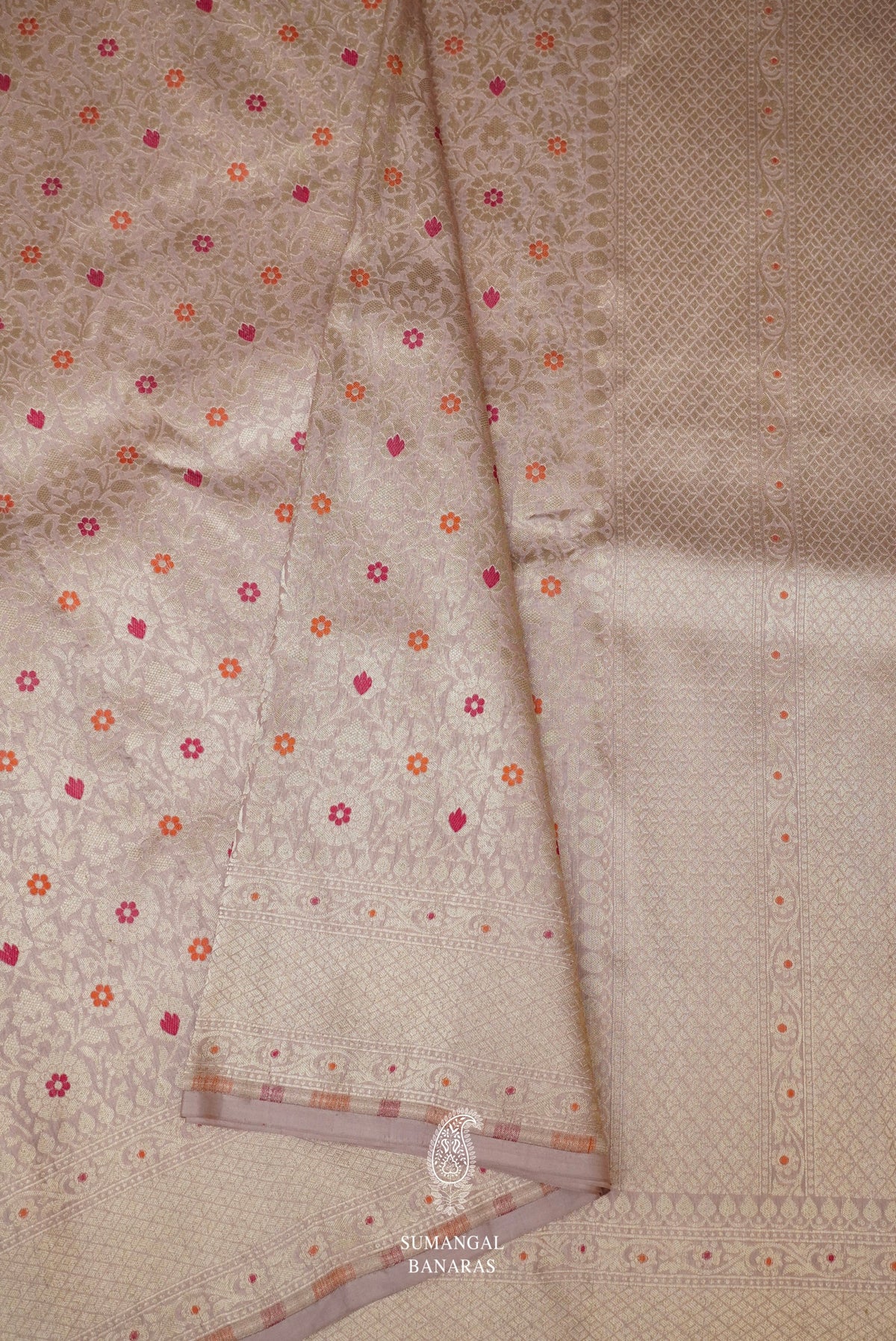 Handwoven Dusty Rose Pure Katan Silk Khinkhwab Saree