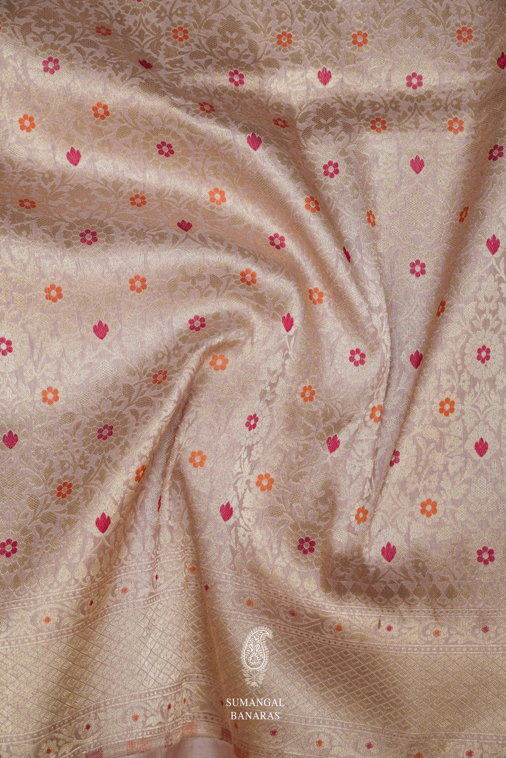 Handwoven Dusty Rose Pure Katan Silk Khinkhwab Saree