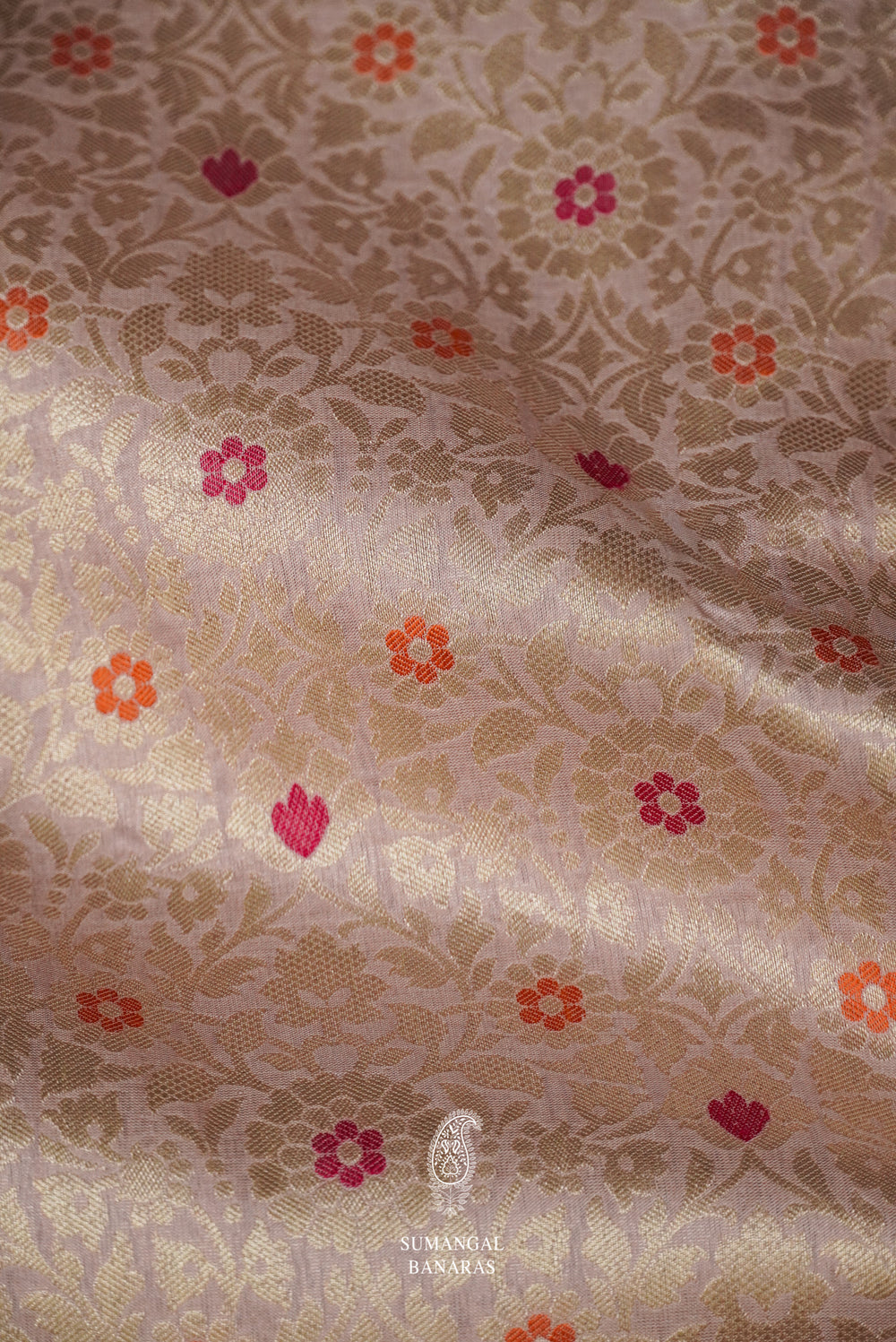 Handwoven Dusty Rose Pure Katan Silk Khinkhwab Saree