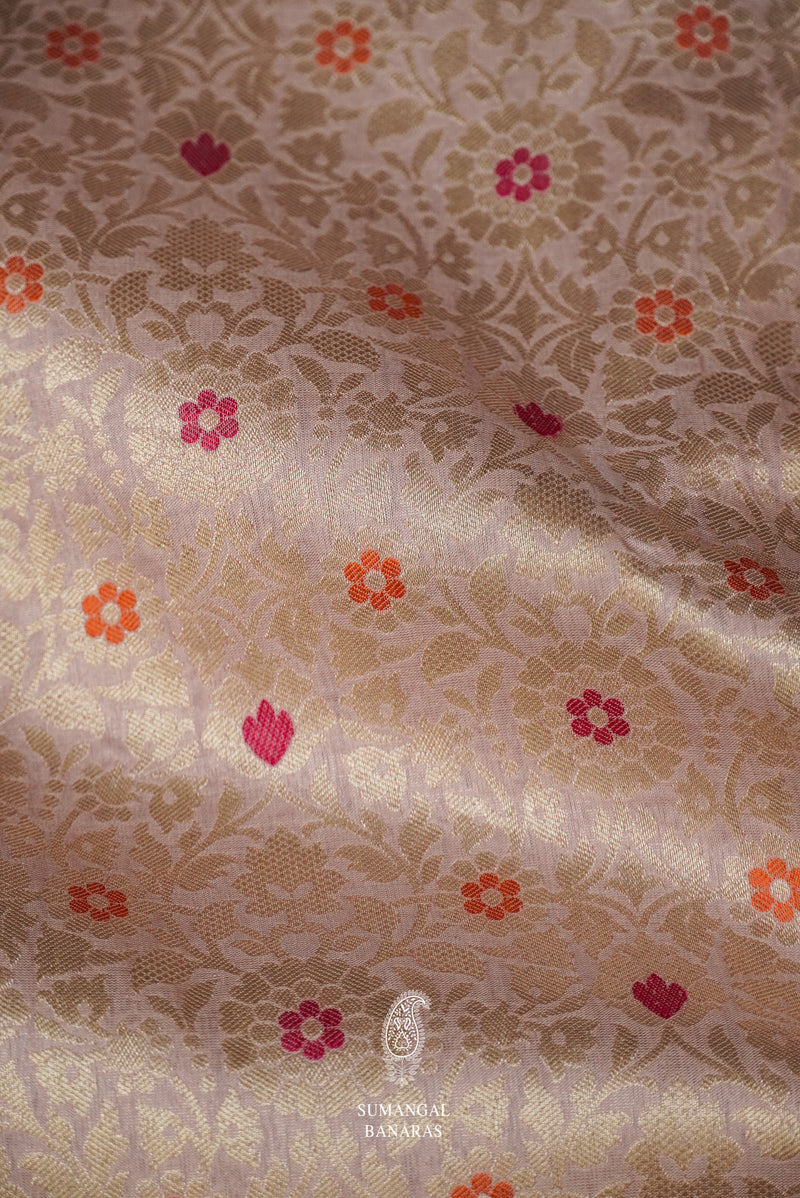 Handwoven Dusty Rose Pure Katan Silk Khinkhwab Saree