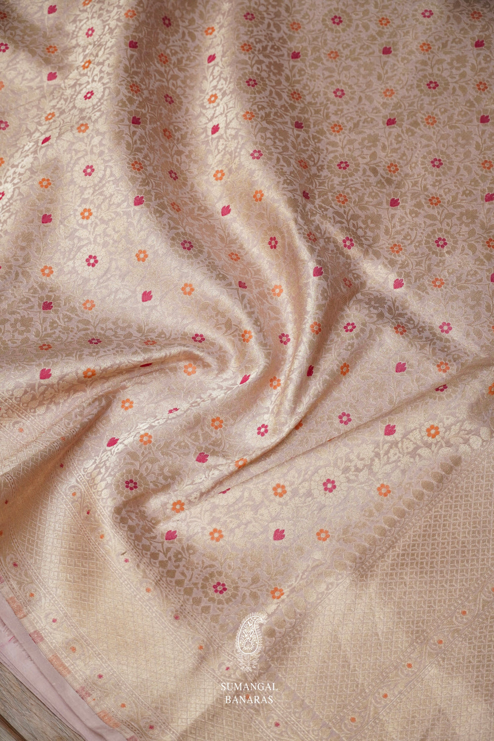 Handwoven Dusty Rose Pure Katan Silk Khinkhwab Saree