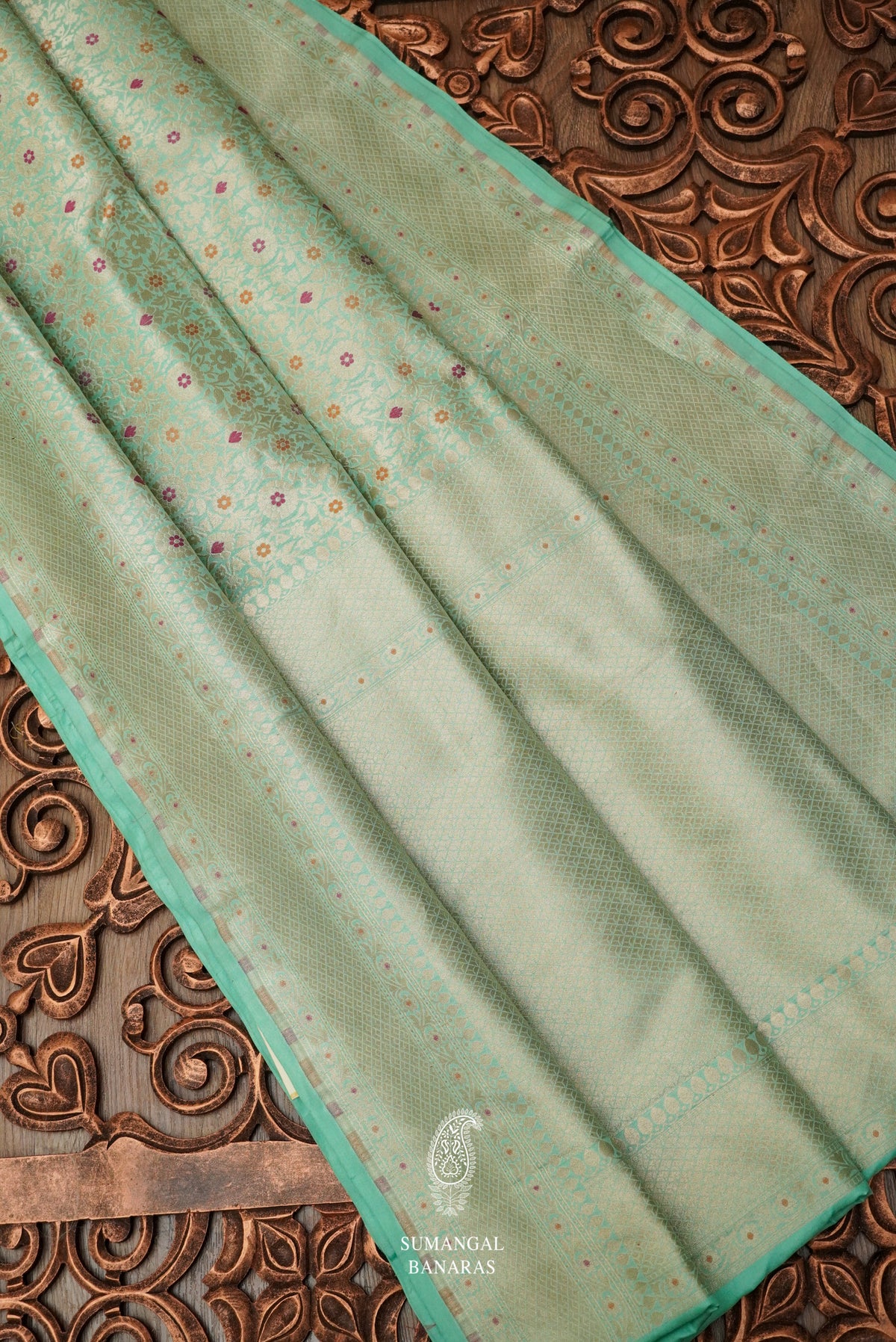 Handwoven Sea Green Pure Katan Silk Khinkhwab Saree