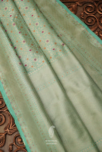 Handwoven Sea Green Pure Katan Silk Khinkhwab Saree