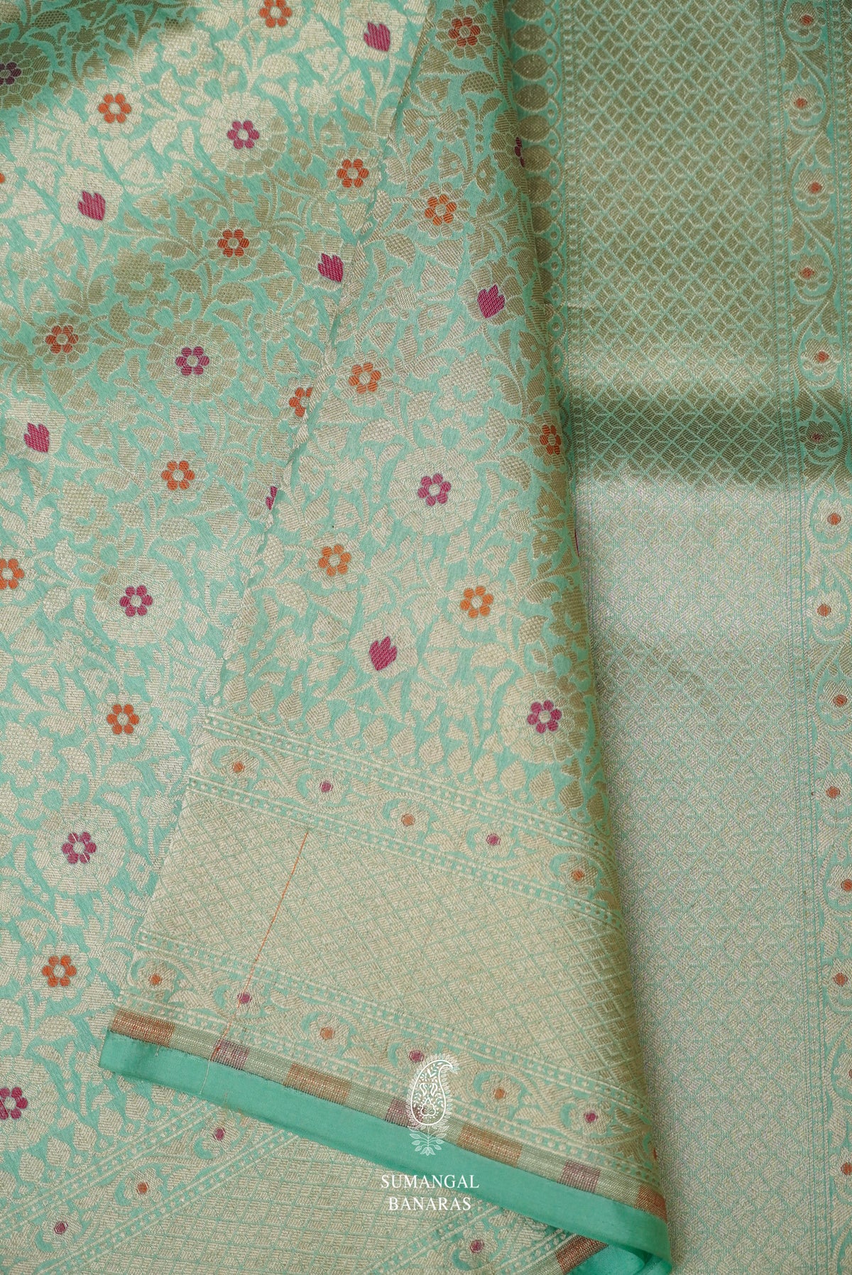 Handwoven Sea Green Pure Katan Silk Khinkhwab Saree