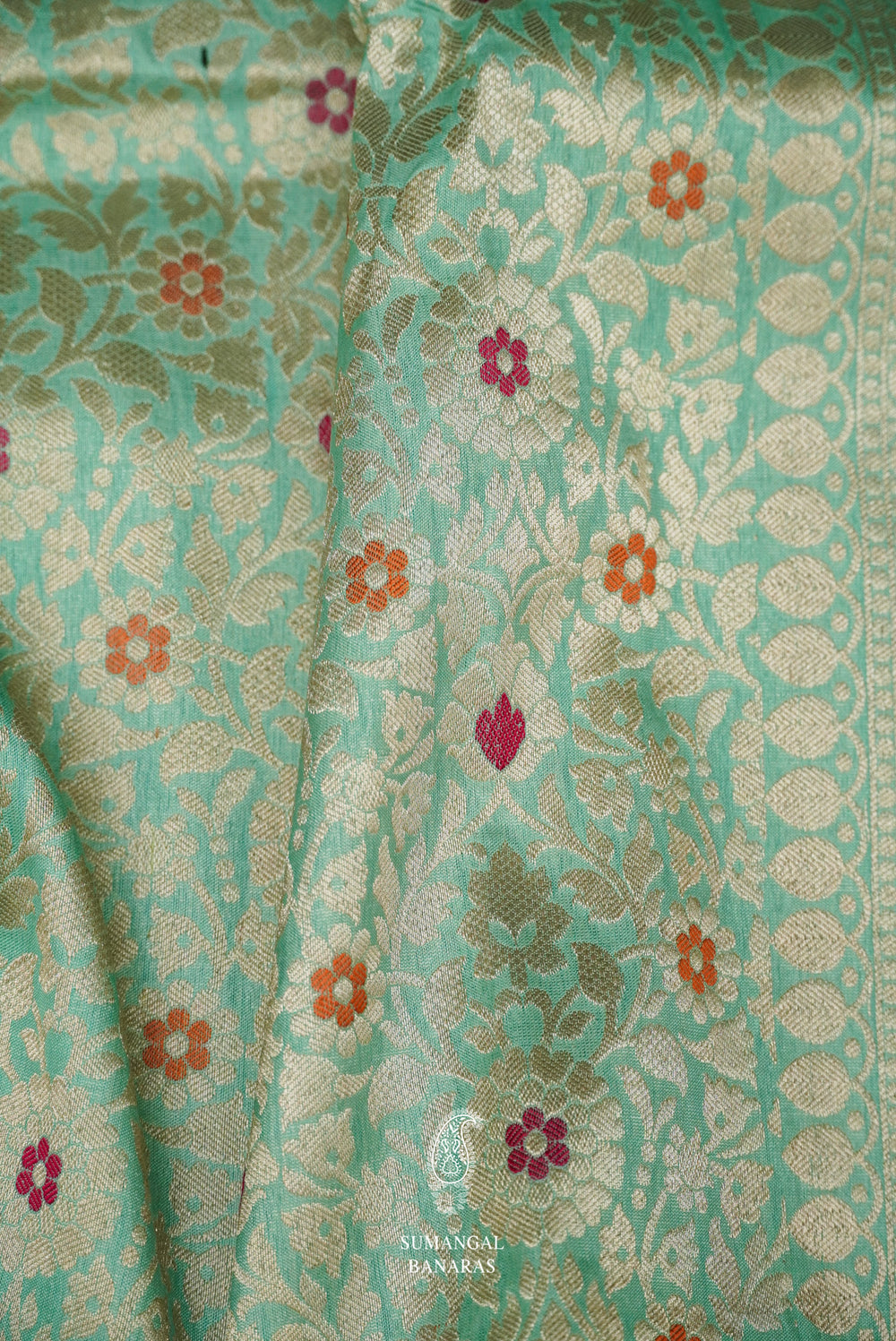 Handwoven Sea Green Pure Katan Silk Khinkhwab Saree