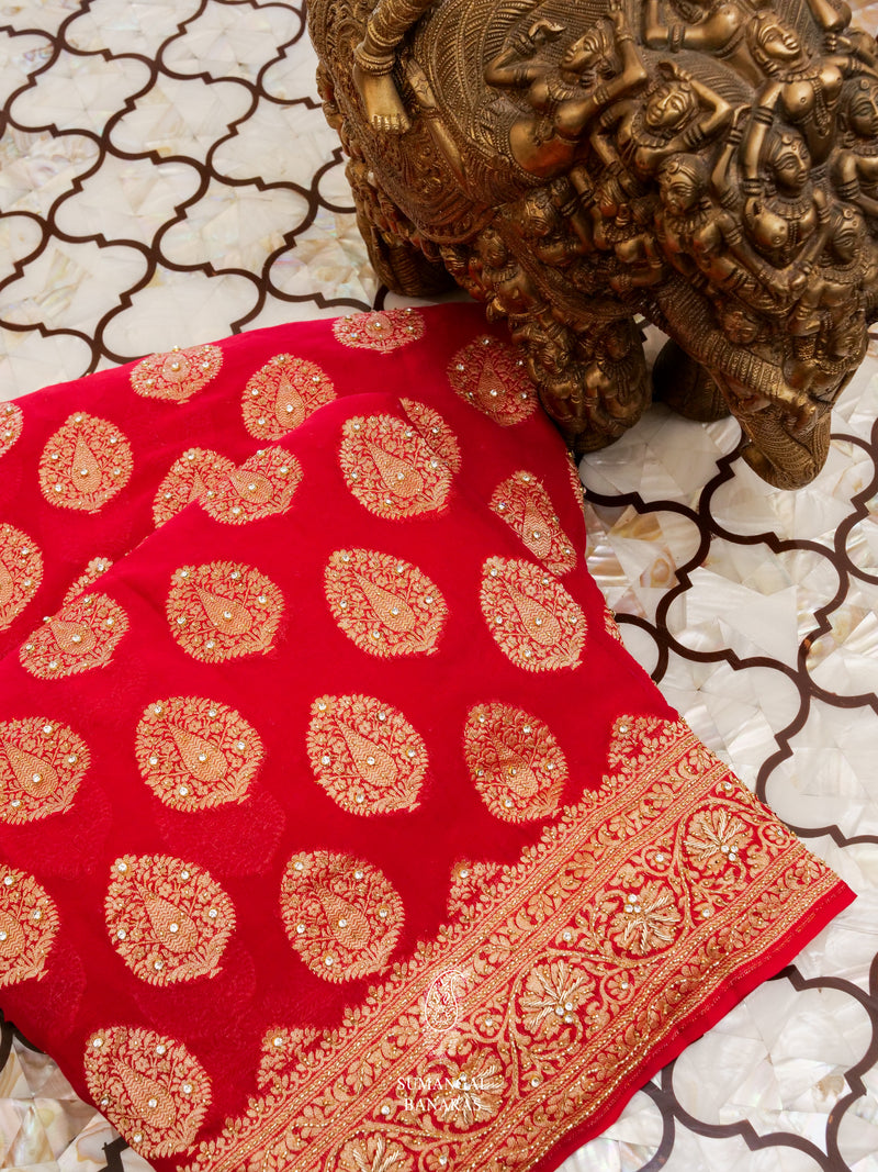 Handloom Classic Red Georgette Saree