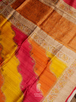 Handwoven Multicolor Tussar Silk Lehariya Rangkat Saree