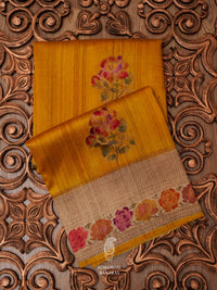 Handwoven Mustard Yellow Tussar Silk Saree