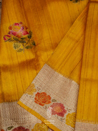 Handwoven Mustard Yellow Tussar Silk Saree