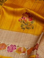 Handwoven Mustard Yellow Tussar Silk Saree