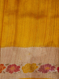 Handwoven Mustard Yellow Tussar Silk Saree