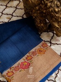 Handwoven Royal Blue Tussar Silk Saree