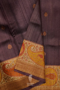 Handwoven Grape Purple Tussar Silk Saree