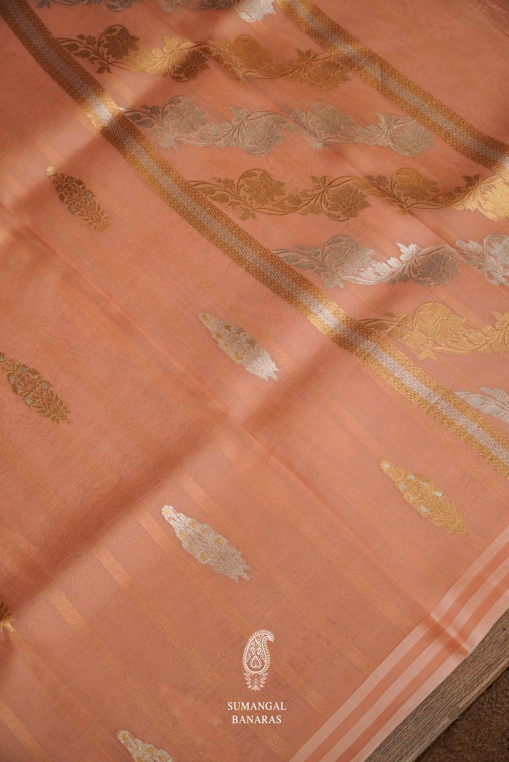 Handwoven Peach Orange Breezy Organza Saree