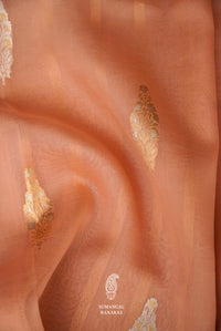 Handwoven Peach Orange Breezy Organza Saree