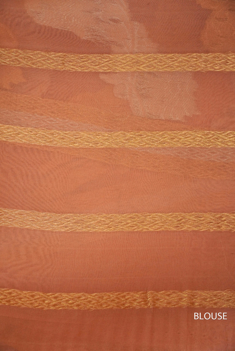 Handwoven Peach Orange Breezy Organza Saree