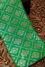 Handwoven Neon Green Katan Silk Meenakari Jaal Saree