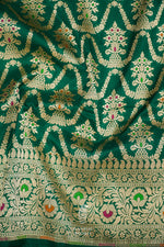 Handwoven Dark Green Katan Silk Meenakari Jaal Saree