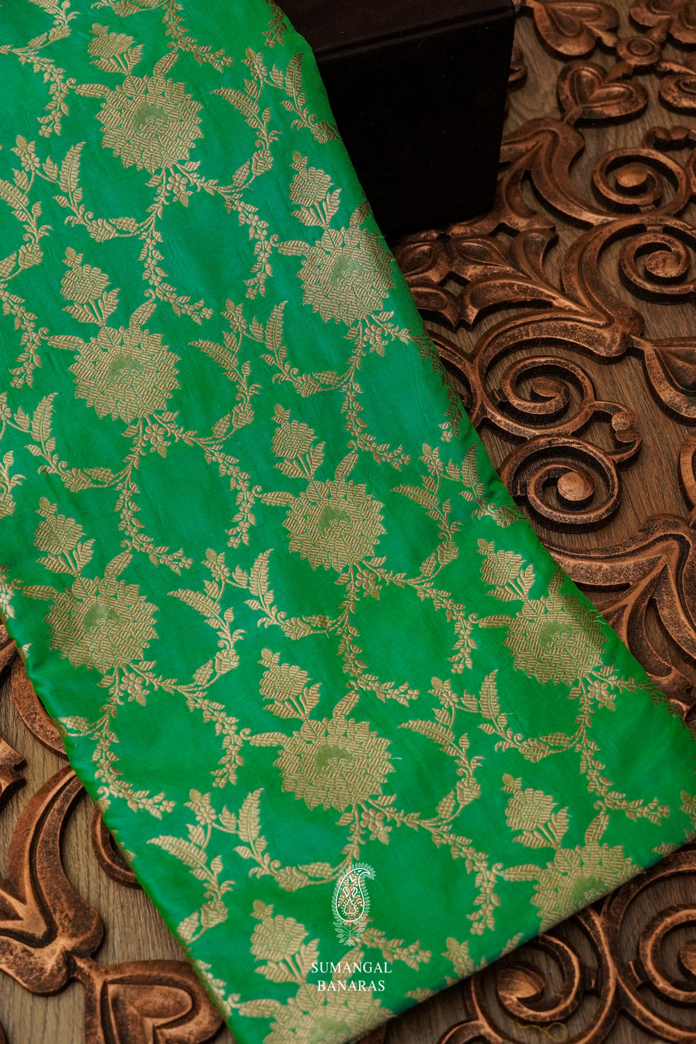 Handwoven Neon Green Katan Silk Jaal Saree