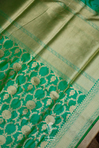 Handwoven Neon Green Katan Silk Jaal Saree
