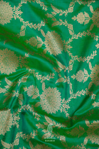 Handwoven Neon Green Katan Silk Jaal Saree