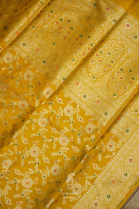 Handwoven Sunflower Yellow Katan Silk Meenakari Jaal Saree