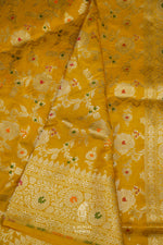 Handwoven Sunflower Yellow Katan Silk Meenakari Jaal Saree