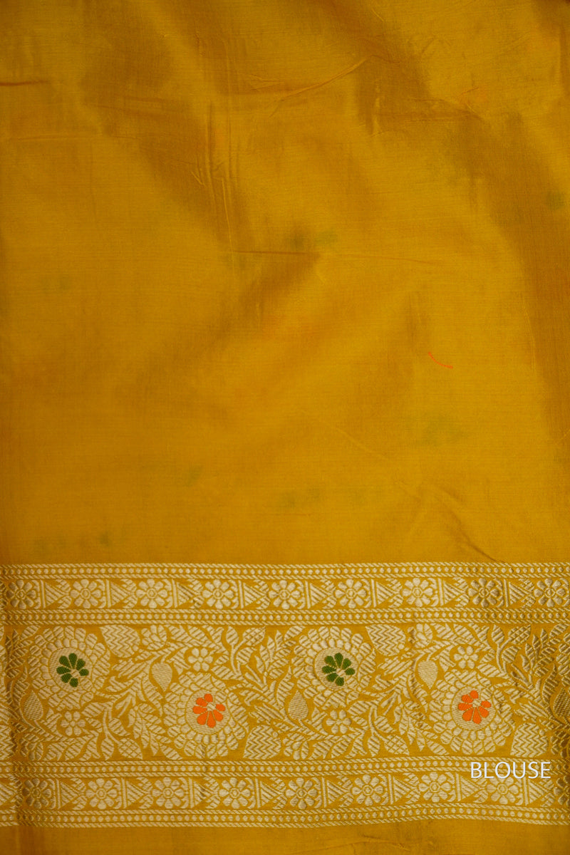 Handwoven Sunflower Yellow Katan Silk Meenakari Jaal Saree