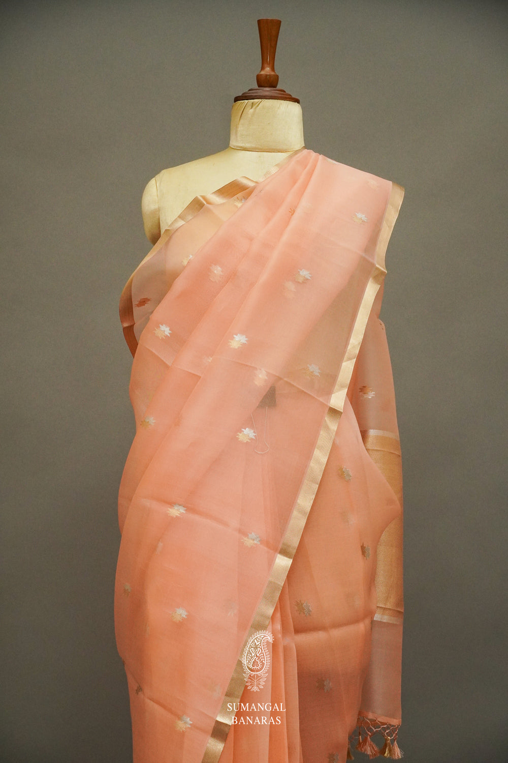 Handwoven Peach Orange Breezy Organza Saree