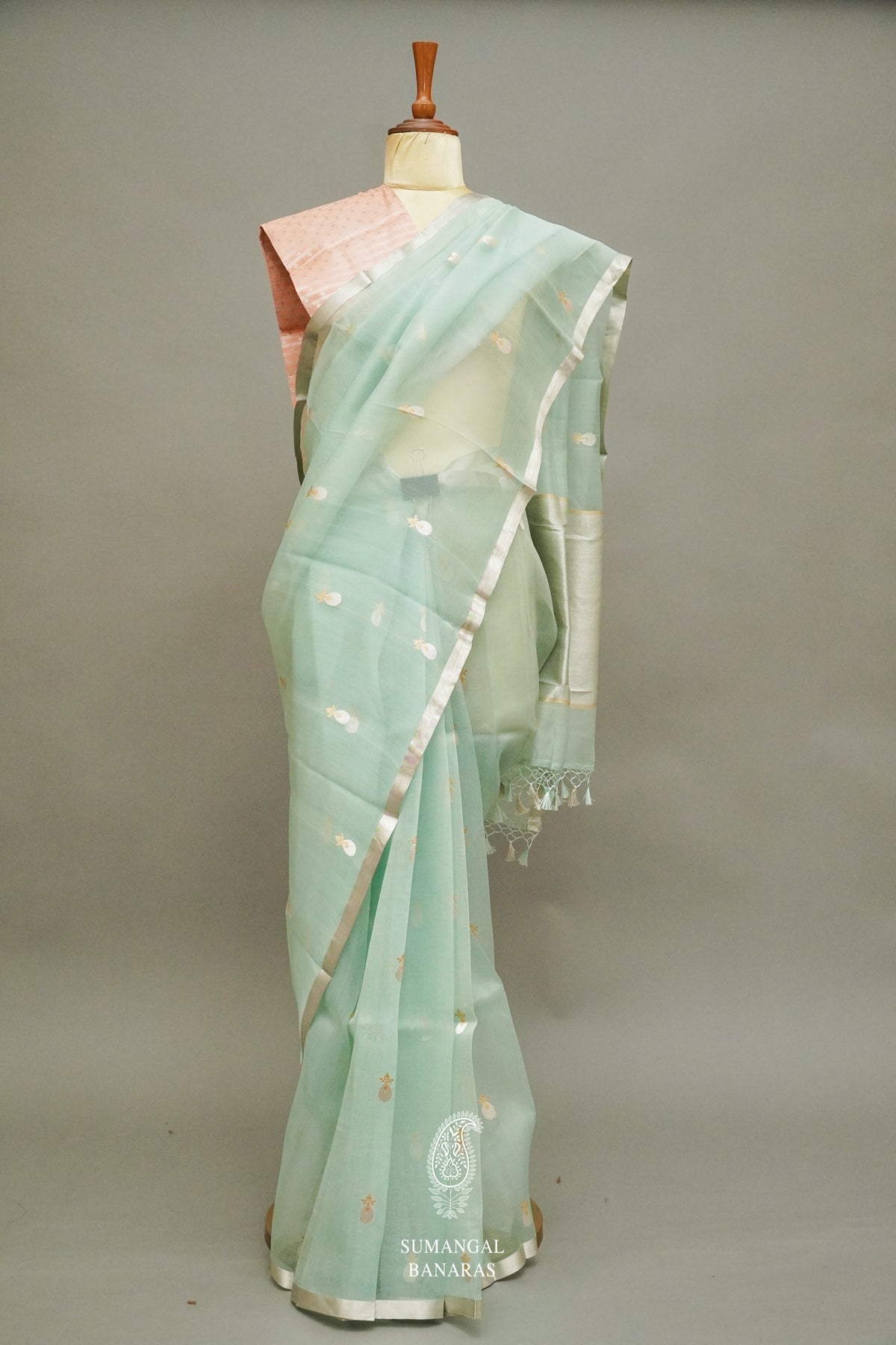 Handwoven Powder Blue Breezy Organza Saree