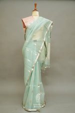 Handwoven Powder Blue Breezy Organza Saree