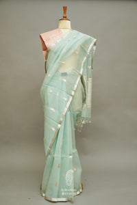 Handwoven Powder Blue Breezy Organza Saree