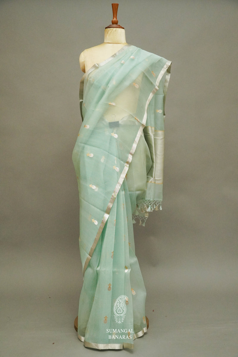 Handwoven Powder Blue Breezy Organza Saree