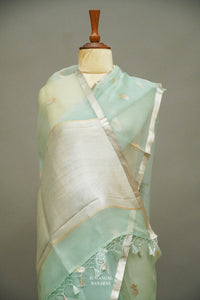 Handwoven Powder Blue Breezy Organza Saree