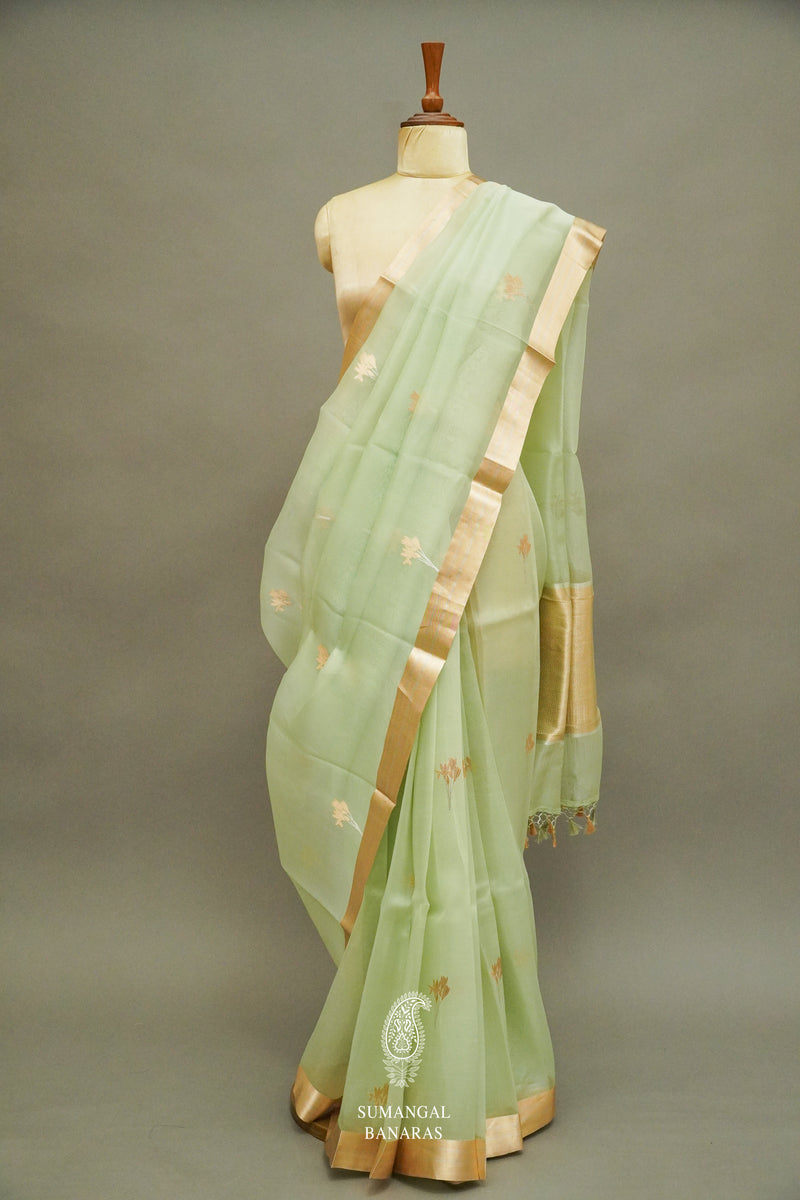 Handwoven Pista Green Breezy Organza Saree