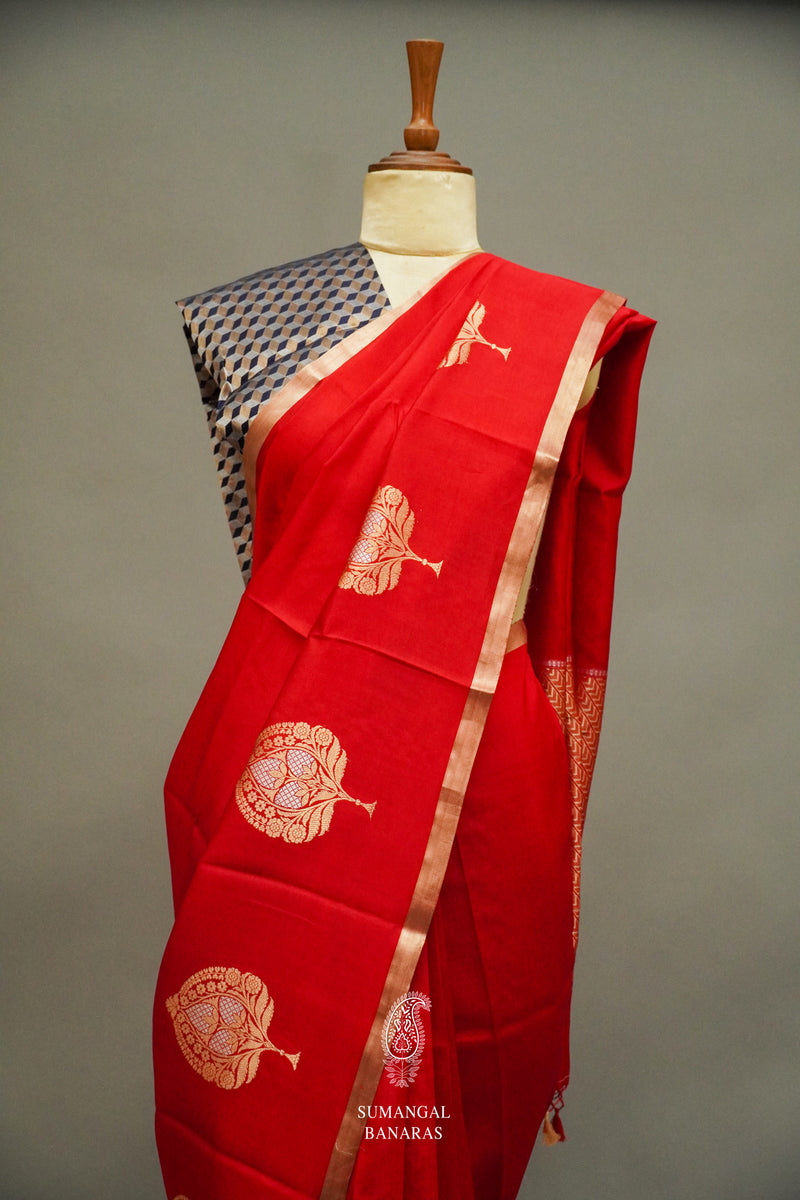 Handwoven Classic Red Pure Katan Silk Saree