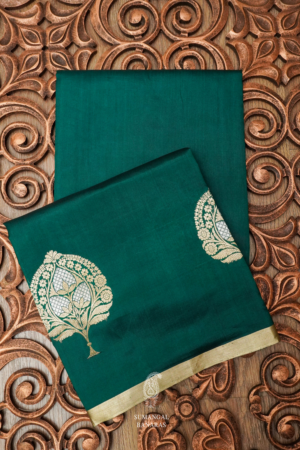 Handwoven Bottle Green Pure Katan Silk Saree