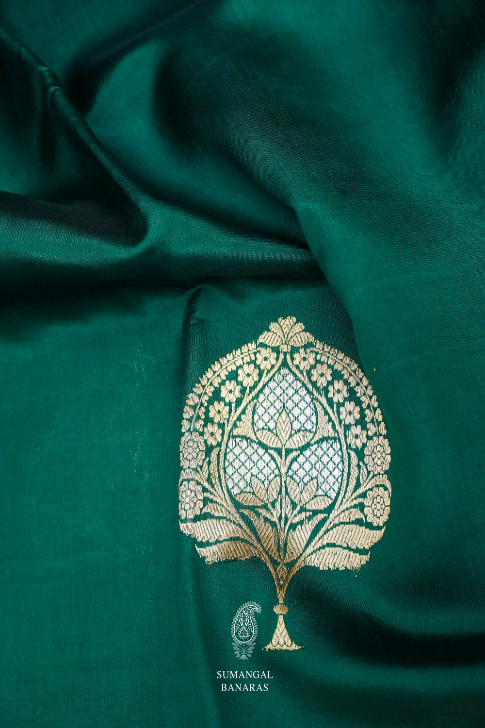 Handwoven Bottle Green Pure Katan Silk Saree
