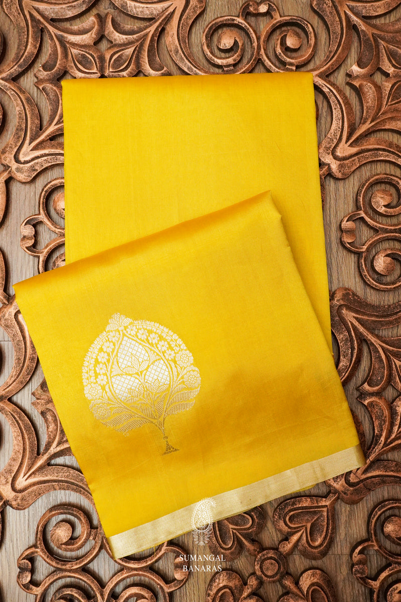Handwoven Lemon Yellow Pure Katan Silk Saree