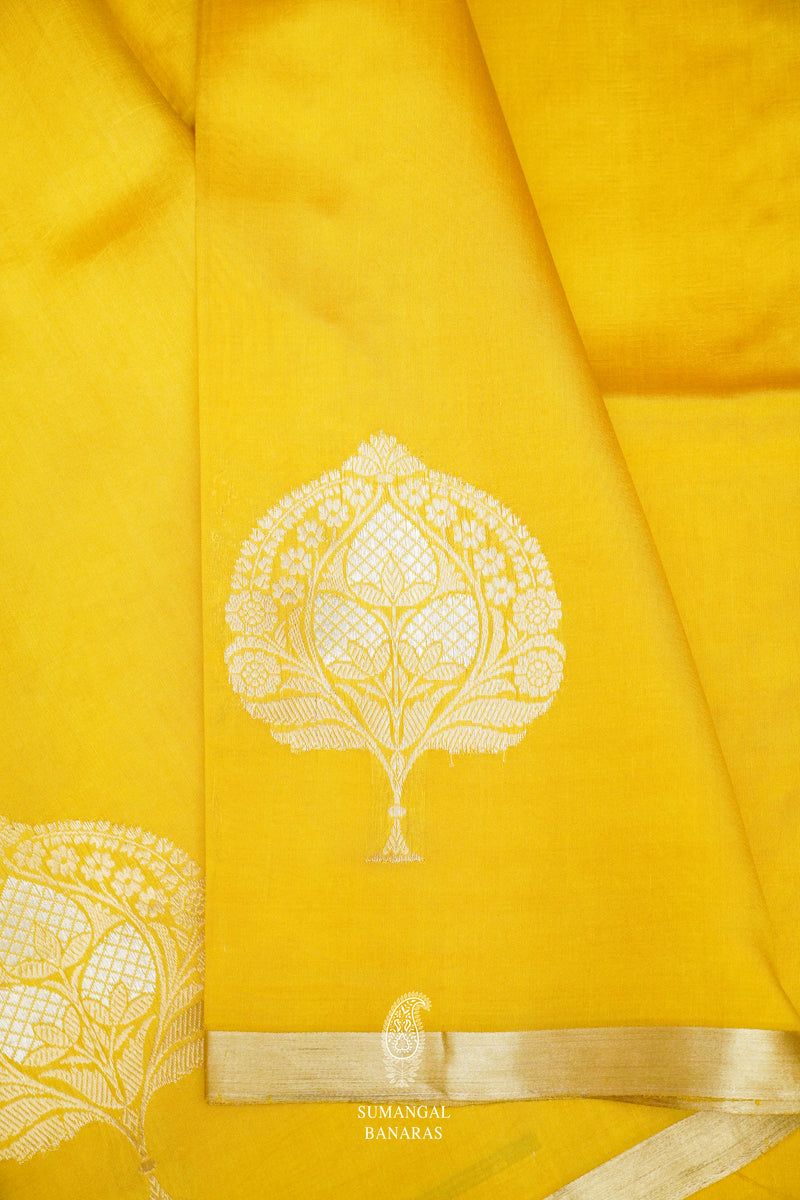 Handwoven Lemon Yellow Pure Katan Silk Saree