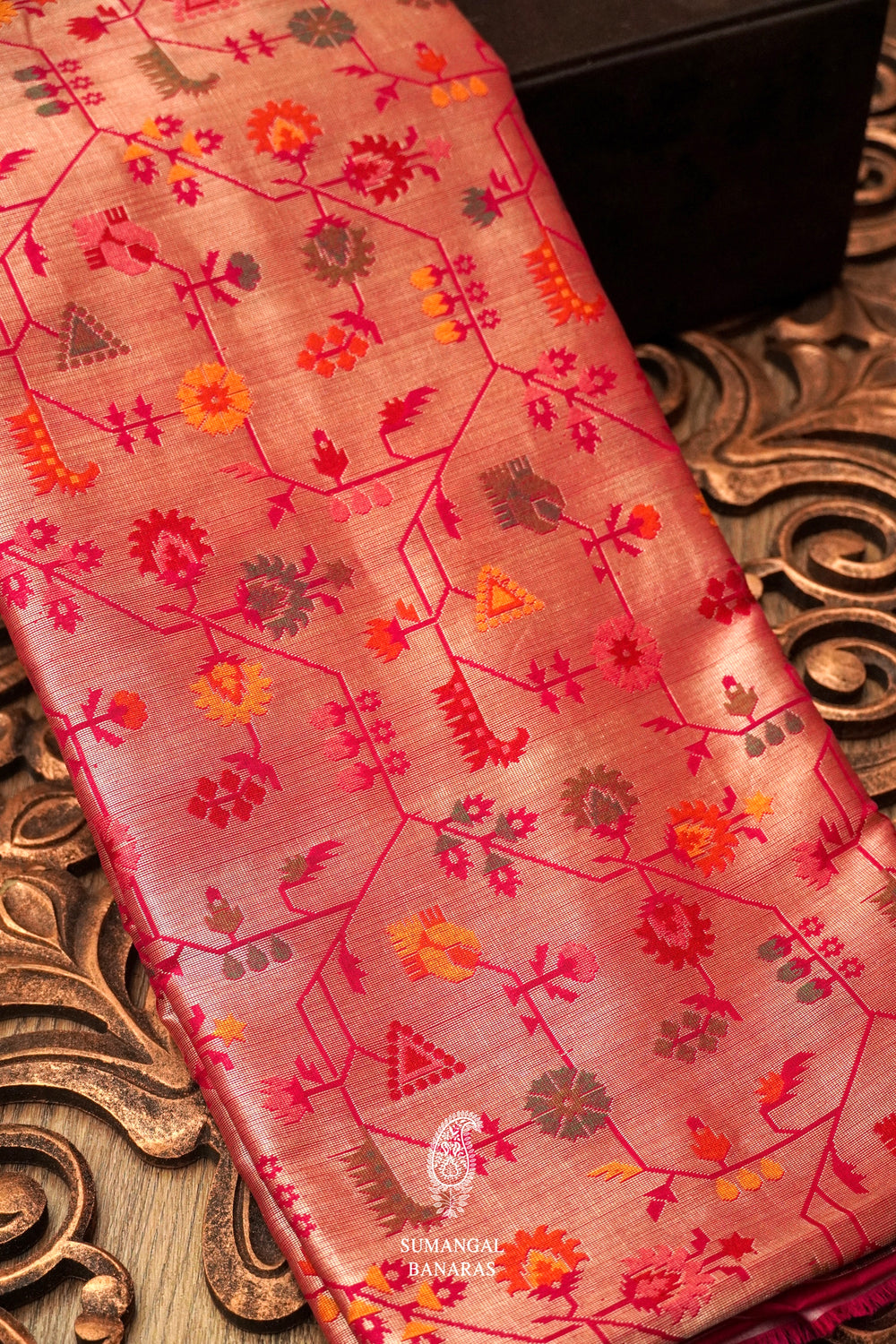 Handwoven Fuchsia Pink Meenakari Jaal Katan Silk Saree