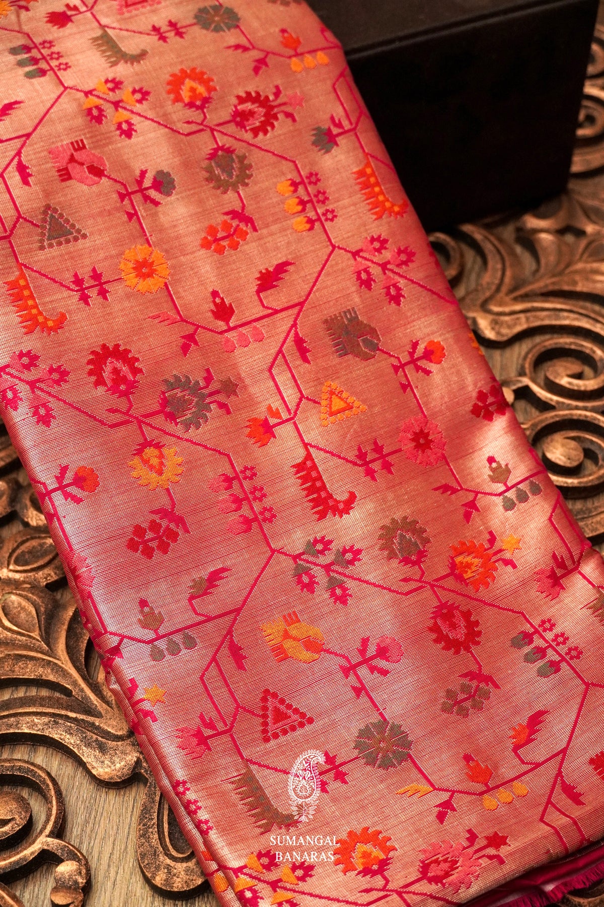 Handwoven Fuchsia Pink Meenakari Jaal Katan Silk Saree