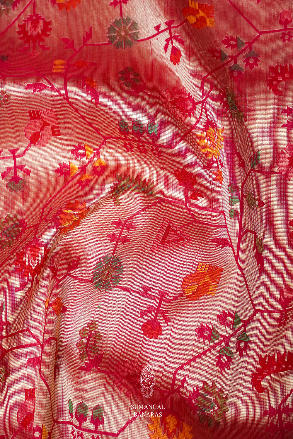 Handwoven Fuchsia Pink Meenakari Jaal Katan Silk Saree