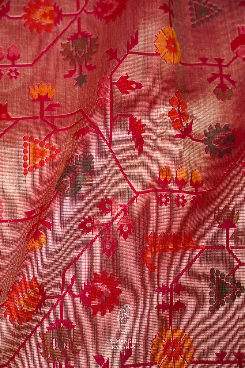 Handwoven Fuchsia Pink Meenakari Jaal Katan Silk Saree