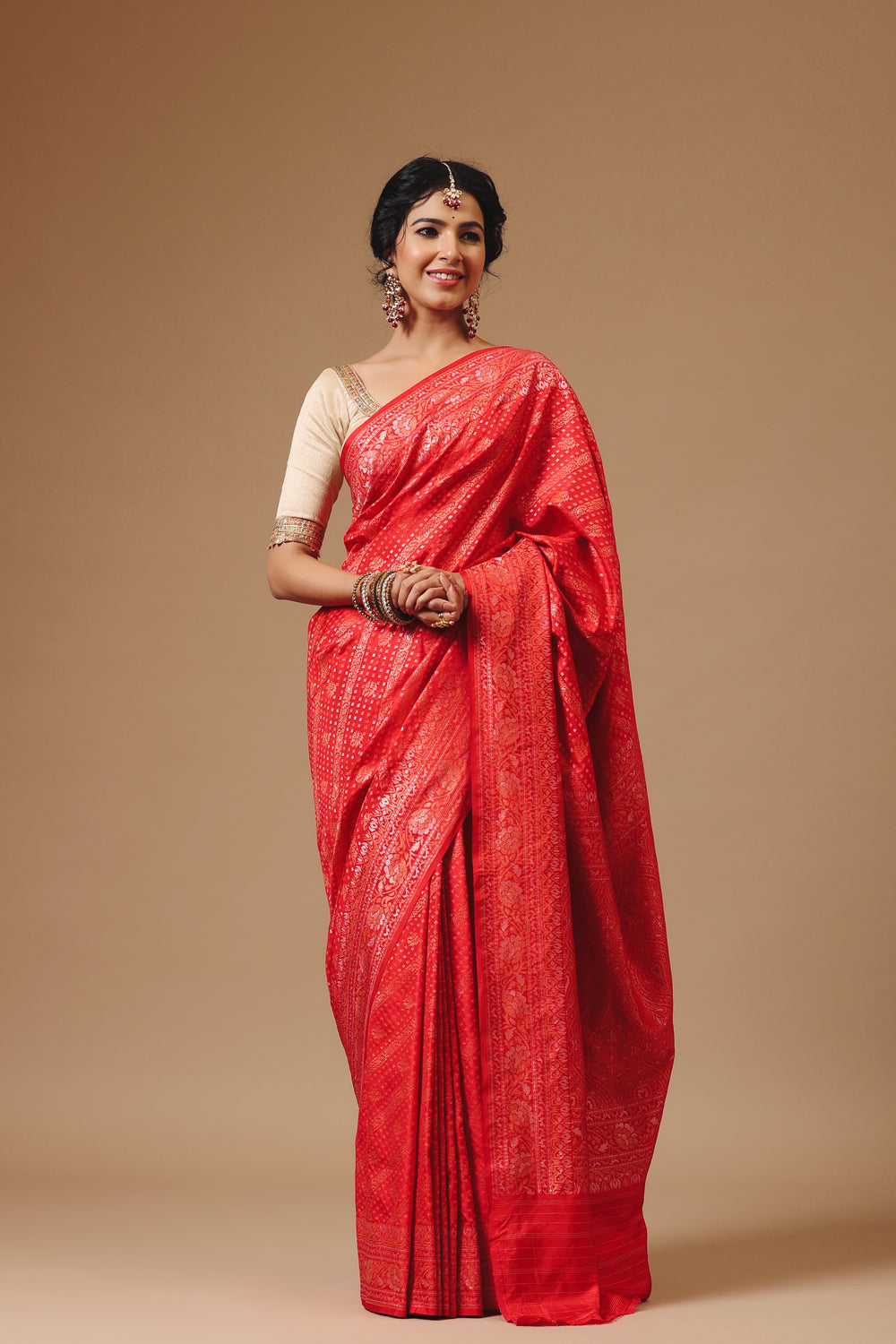 Handwoven Classic Red Katan Silk Saree