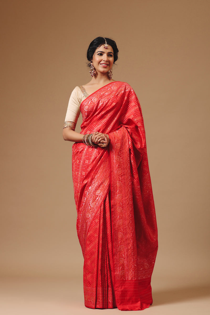 Handwoven Classic Red Katan Silk Saree