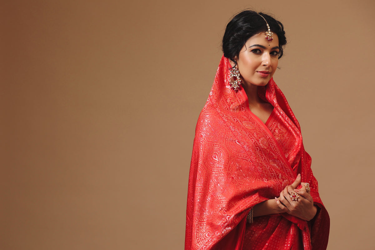 Handwoven Classic Red Katan Silk Saree
