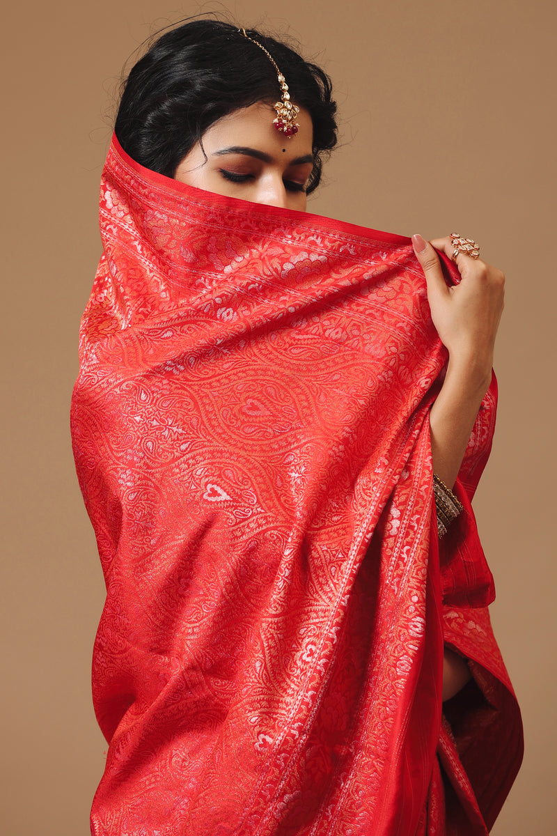 Handwoven Classic Red Katan Silk Saree