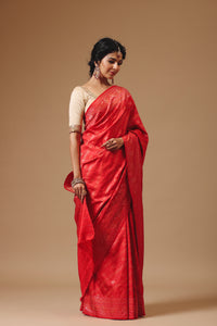 Handwoven Classic Red Katan Silk Saree